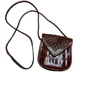 👜 Vintage Brighton‎ Mini Crossbody Bag Brown Woven Braided Strap OS 👜